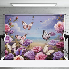 Aperturee - Oil Painting Colorful Rose Butterfly Spring Backdrop