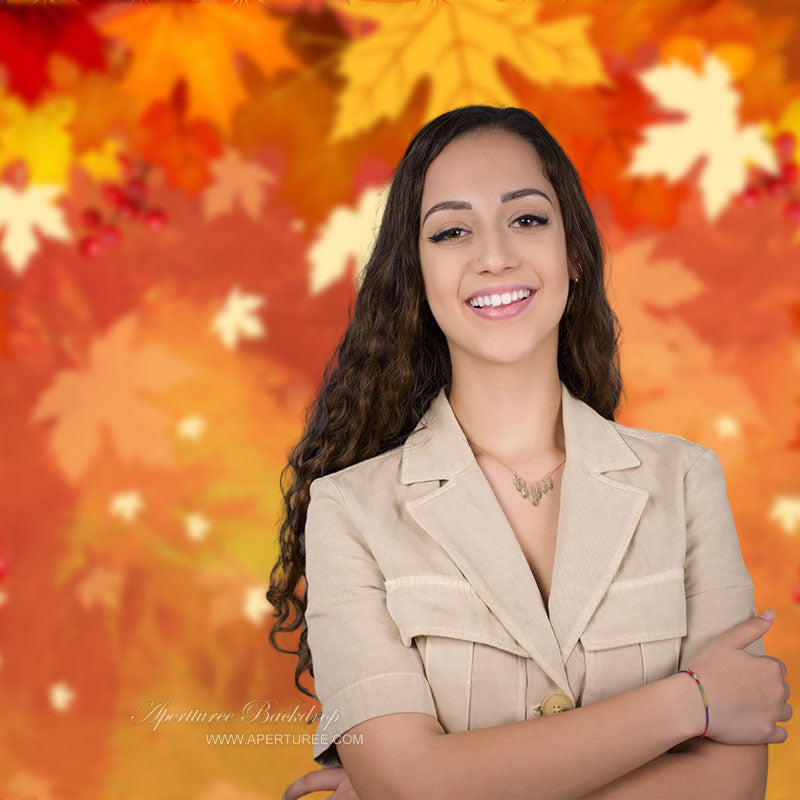 Aperturee - Oil Painting Red Maple Berry Autumn Backdrop For Decor