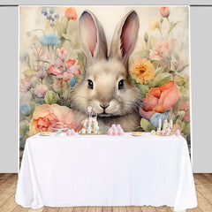 Aperturee - Oil Painting Style Bunny Floral Birthday Backdrop