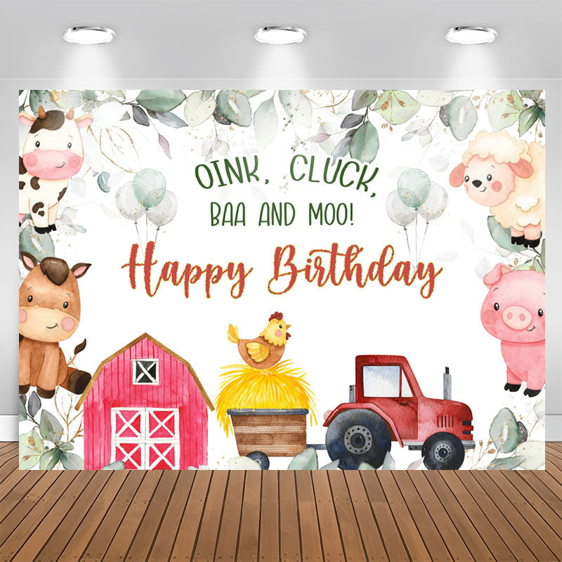 Aperturee - Oink Cluck Baa And Moo Farm Animals Birthday Backdrop