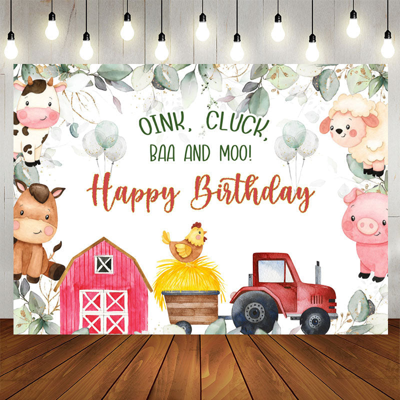 Aperturee - Oink Cluck Baa And Moo Farm Animals Birthday Backdrop