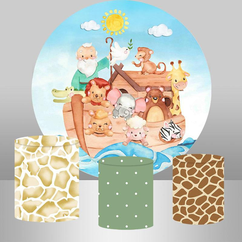 Aperturee Old Man With Cute Animals Round Baby Shower Backdrop