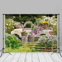 Aperturee - Old Truck Floral Garden Spring Photography Backdrop