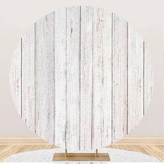 Aperturee - Old White Plank Wood Circle Birthday Party Backdrop