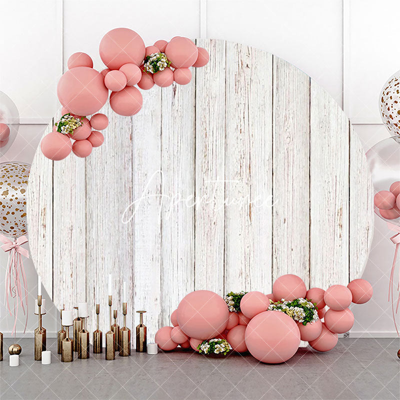 Aperturee - Old White Plank Wood Circle Birthday Party Backdrop