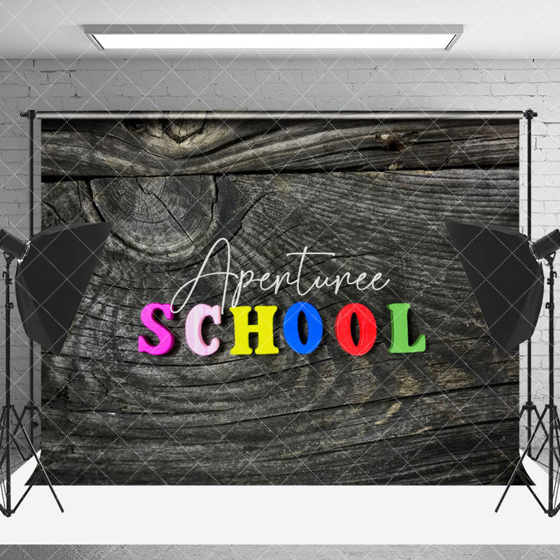 Aperturee - Old Wood Plank Texture Rainbow Back To School Backdrop