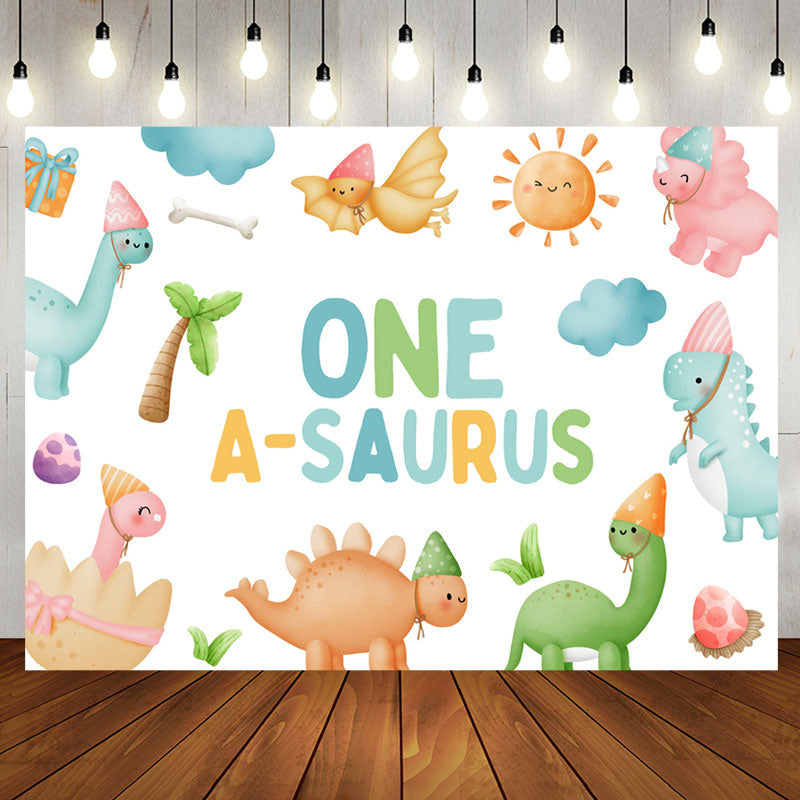 Aperturee - One A Saurus Carton Dinosaur World Birthday Backdrop