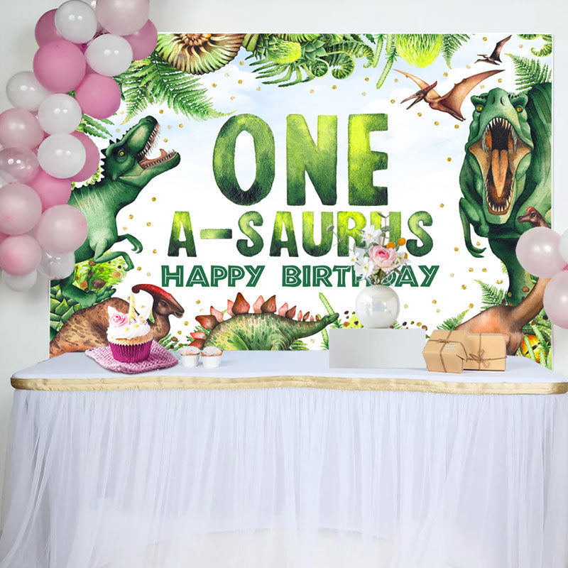 Aperturee - One A Saurus Jungel Greeny Happy Birthday Backdrop