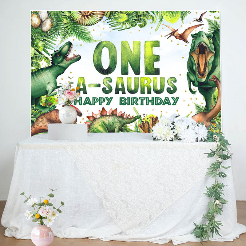 Aperturee - One A Saurus Jungel Greeny Happy Birthday Backdrop