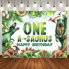 Aperturee - One A Saurus Jungel Greeny Happy Birthday Backdrop