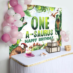 Aperturee - One A Saurus Jungel Greeny Happy Birthday Backdrop