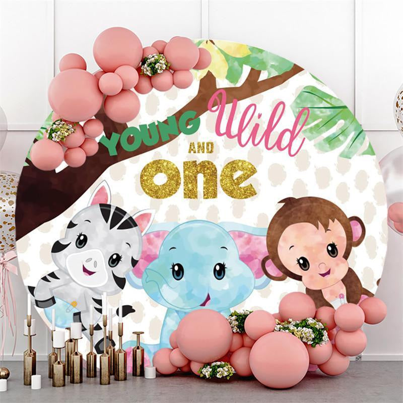 Aperturee One Birthday Young Wild Elephant Round Party Backdrops