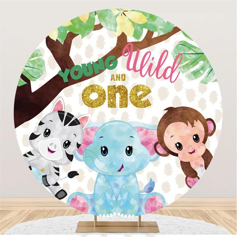 Aperturee One Birthday Young Wild Elephant Round Party Backdrops