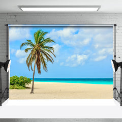 Aperturee - One Coconut Tree Blue Beach Sea Sky Photo Backdrop