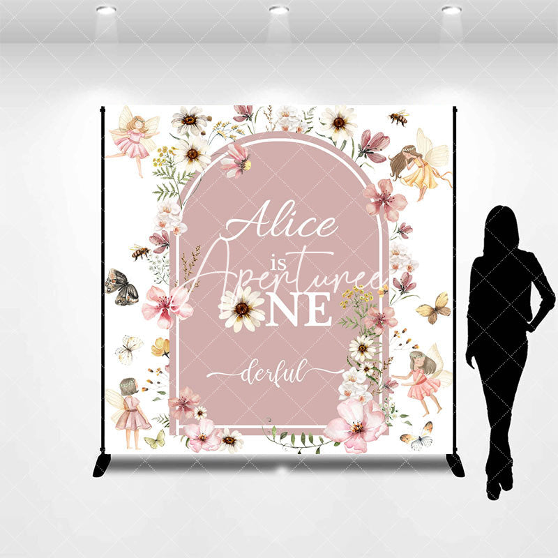 Aperturee - One Derful Dust Pink Floral Custom Birthday Backdrop