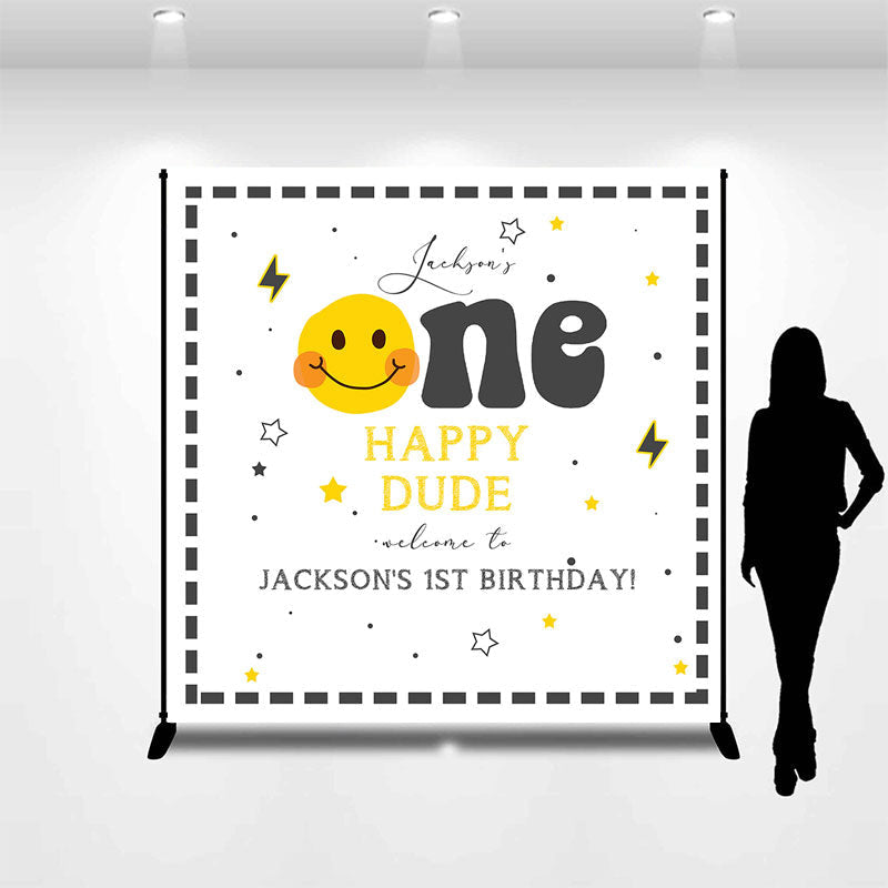 Aperturee - One Happy Dude Smile Face Custom Birthday Backdrop