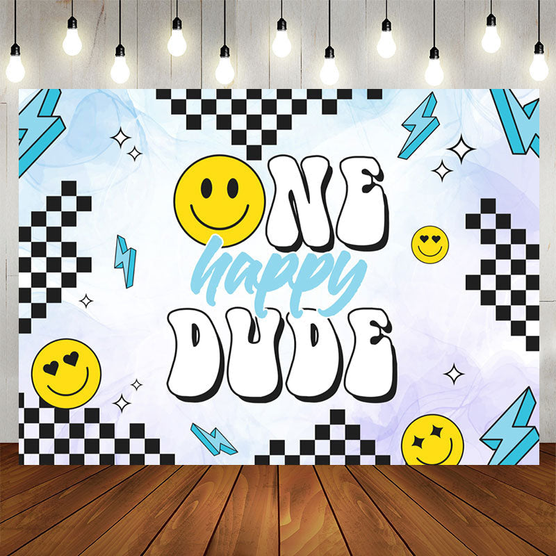 Aperturee - One Happy Dude Smiley Face Boy 1st Birthday Backdrop