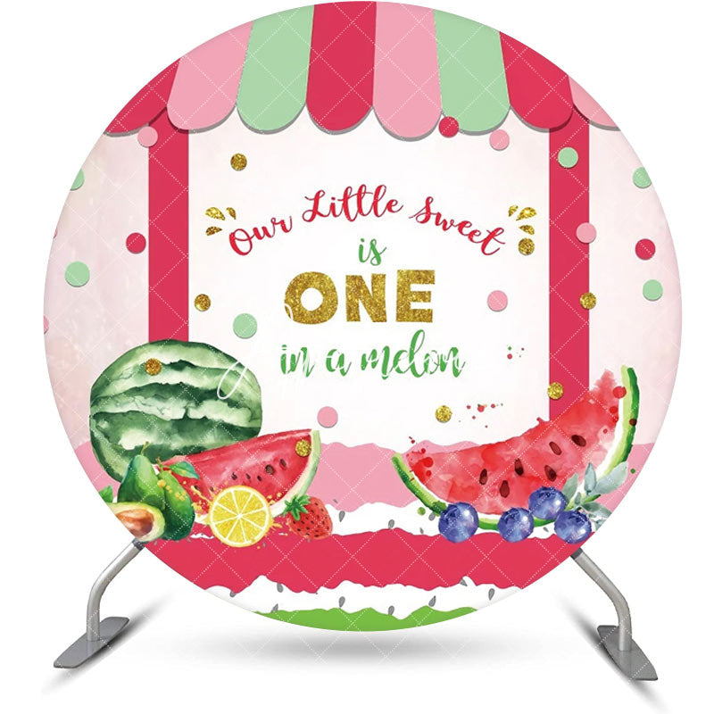 Aperturee - One In A Melon Cute Fruits Round Birthday Backdrop