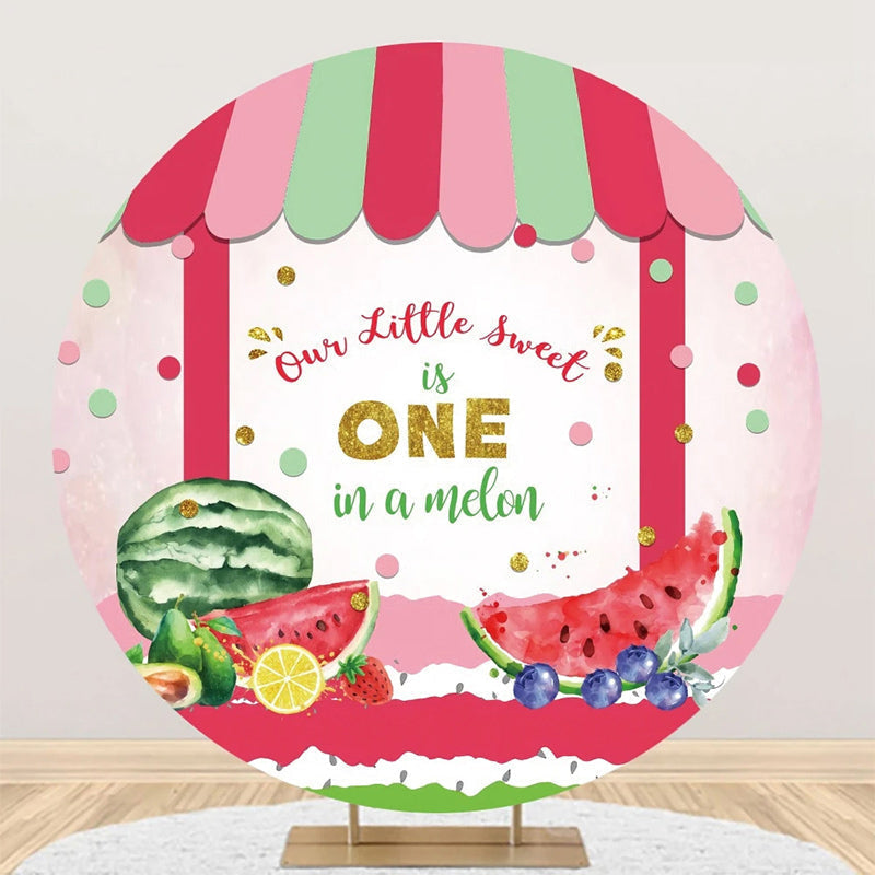 Aperturee - One In A Melon Cute Fruits Round Birthday Backdrop