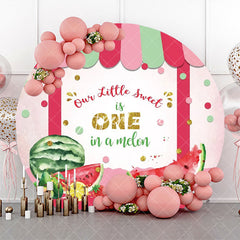 Aperturee - One In A Melon Cute Fruits Round Birthday Backdrop