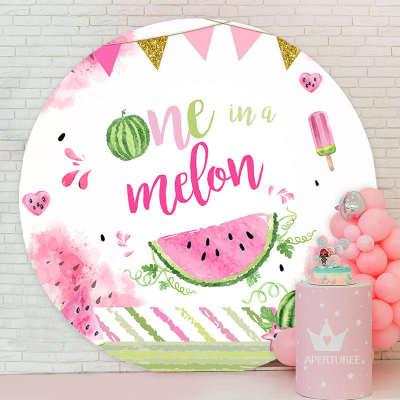 Aperturee - One In A Melon Pink Happy 1st Birthday Backdrop