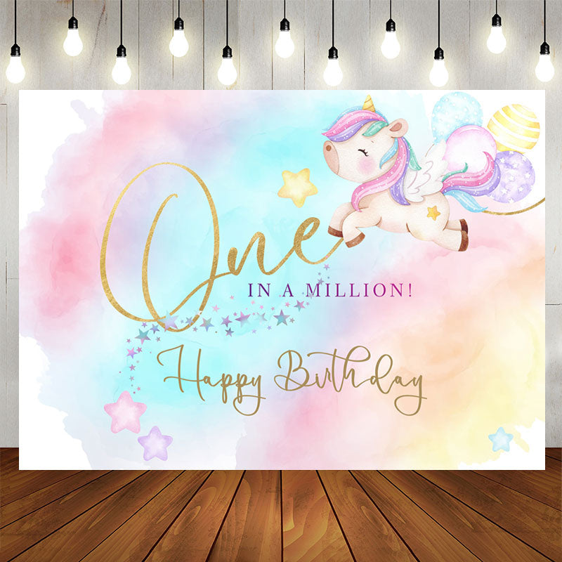 Aperturee - One In A Million Unicorn Happy Birthday Backdrop