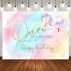 Aperturee - One In A Million Unicorn Happy Birthday Backdrop