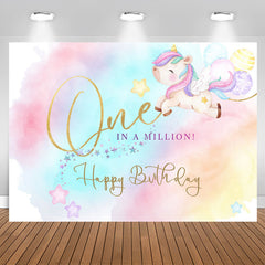 Aperturee - One In A Million Unicorn Happy Birthday Backdrop