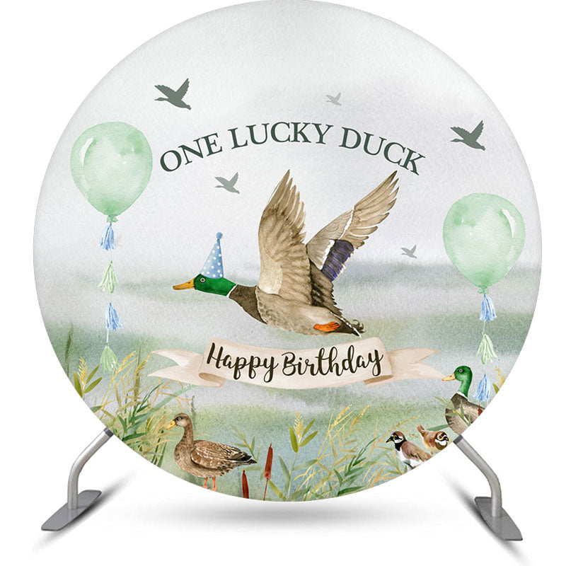 Aperturee One Lucky Duck Green Round 1st Birthday Backdrop