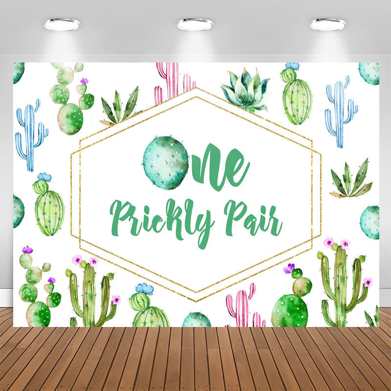 Aperturee - One Prickly Pair Cactus Happy 1St Birthday Backdrop