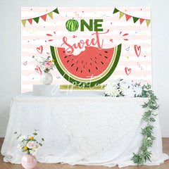 Aperturee - One Sweet Melon White Pink Stripe Birthday Backdrop