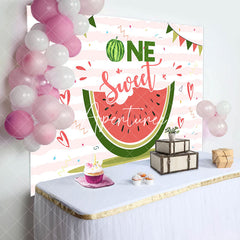 Aperturee - One Sweet Melon White Pink Stripe Birthday Backdrop