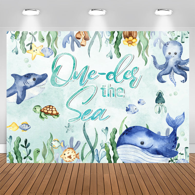 Big Fish in The Water Theme Happy 1st Birthday Backdrop