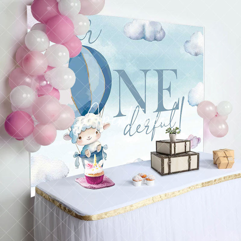 Aperturee - Onederful Hot Air Balloon Lamb 1st Birthday Backdrop