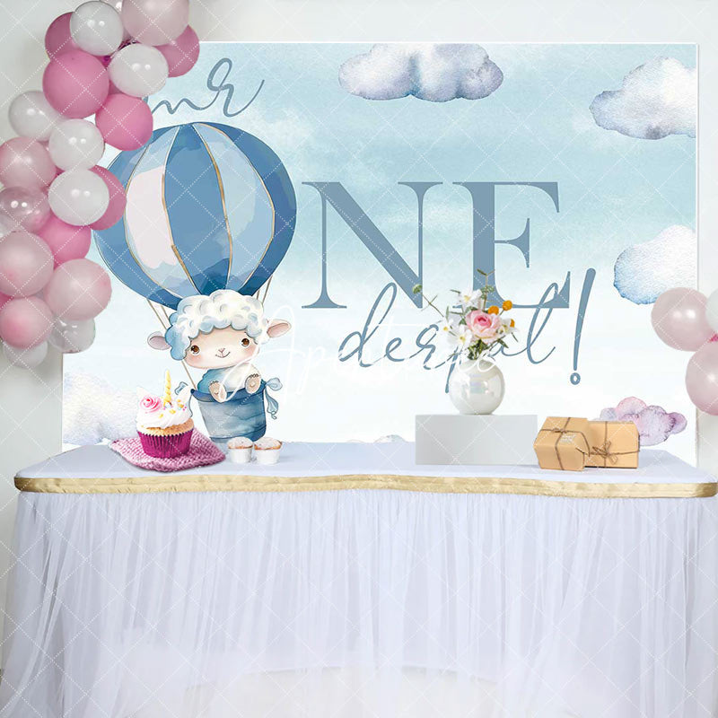 Aperturee - Onederful Hot Air Balloon Lamb 1st Birthday Backdrop