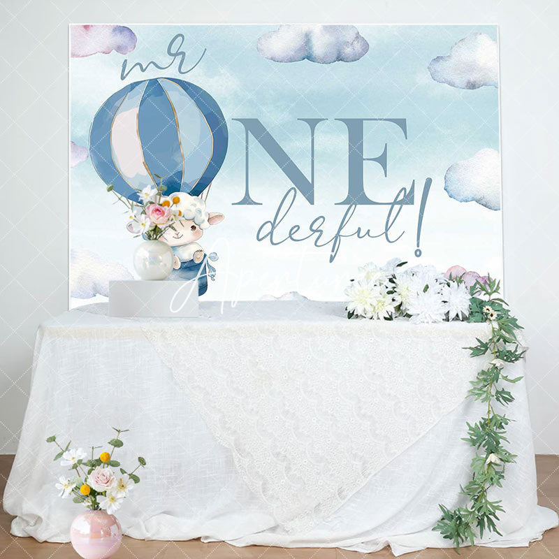 Aperturee - Onederful Hot Air Balloon Lamb 1st Birthday Backdrop