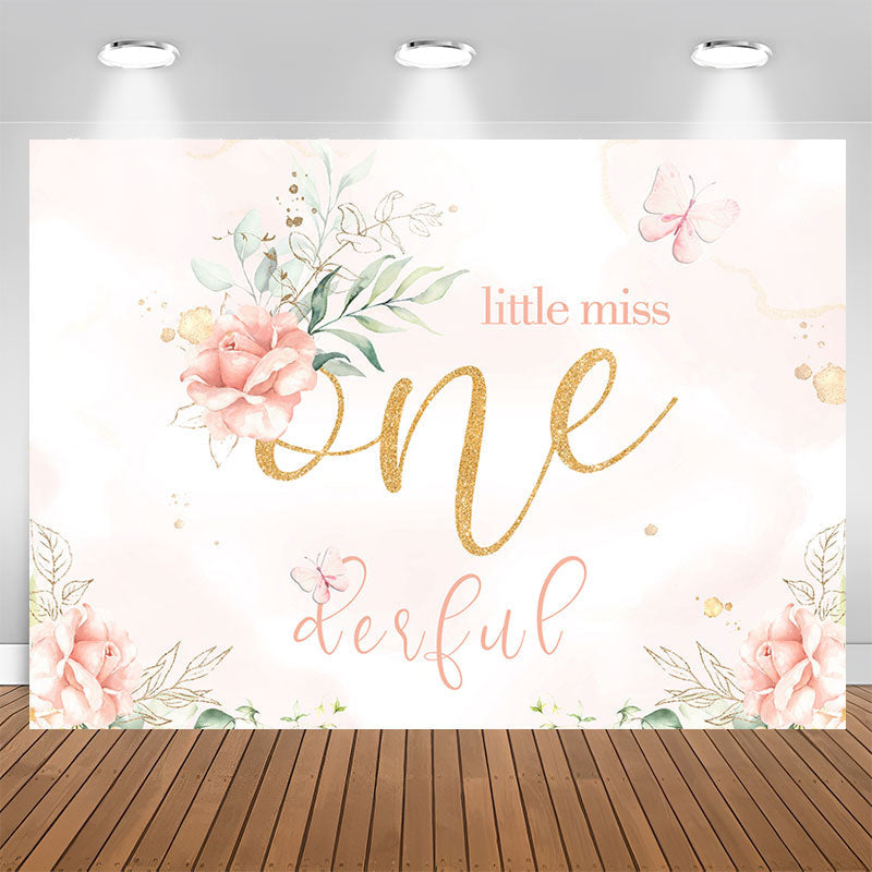 Aperturee - Onederful Pink Floral Butterfly 1St Birthday Backdrop