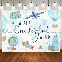 Aperturee - Onederful World Map Globe Airplane Birthday Backdrop