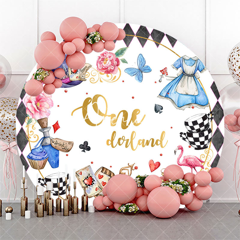 Aperturee - Onederland Dress Floral Round 1st Birthday Backdrop