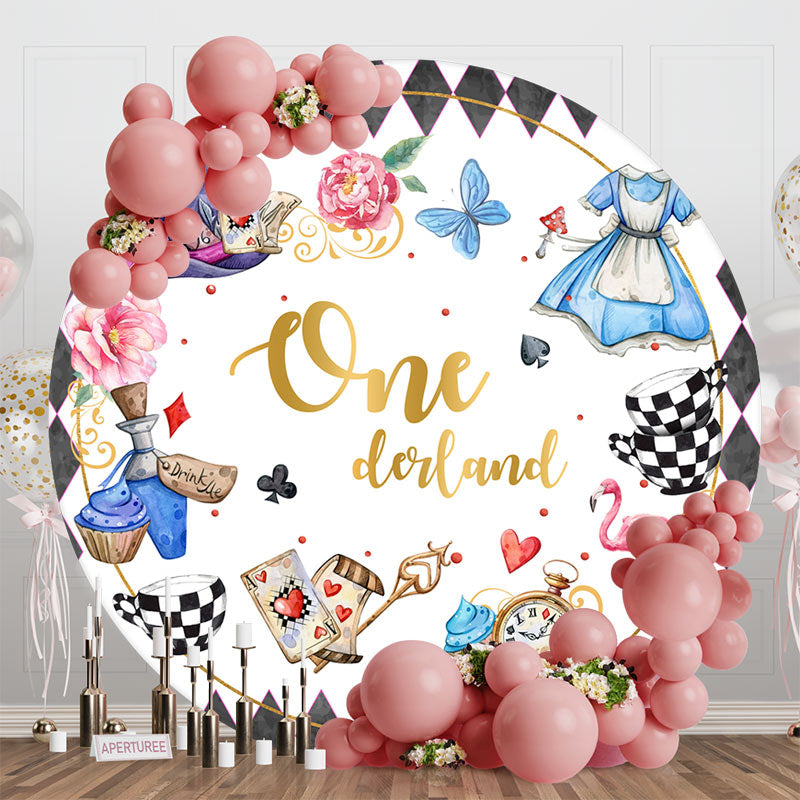 Aperturee - Onederland Dress Floral Round 1st Birthday Backdrop