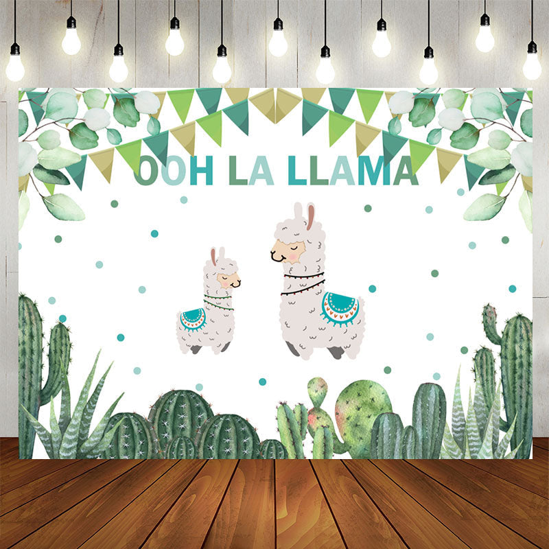 Aperturee - Ooh La Llama Cactus Baby Shower Backdrop For Party