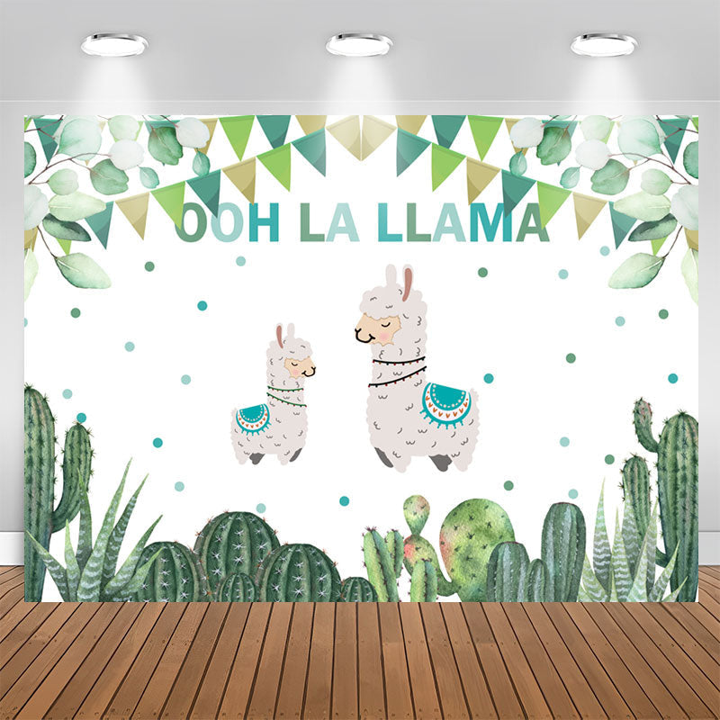 Aperturee - Ooh La Llama Cactus Baby Shower Backdrop For Party