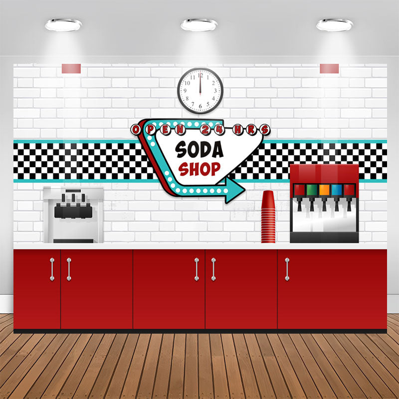 Aperturee - Open 24 Hrs Soda Shop Backdrop For Party Decoration