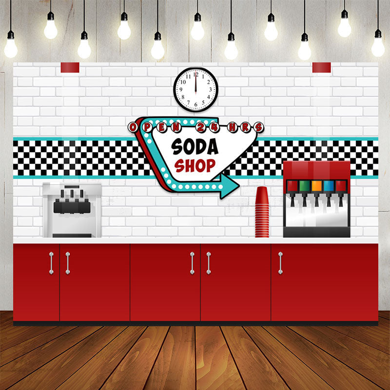 Aperturee - Open 24 Hrs Soda Shop Backdrop For Party Decoration