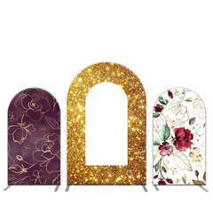 Aperturee Open Gold Glitter Floral Pattern Arch Backdrop Kit