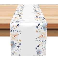 Aperturee - Orange And Blue Floral Simple Dining Table Runner