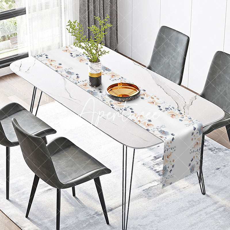 Aperturee - Orange And Blue Floral Simple Dining Table Runner