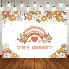 Aperturee - Orange Beige Floral Boho Rainbow 2nd Birthday Backdrop