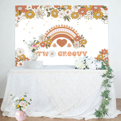 Aperturee - Orange Beige Floral Boho Rainbow 2nd Birthday Backdrop