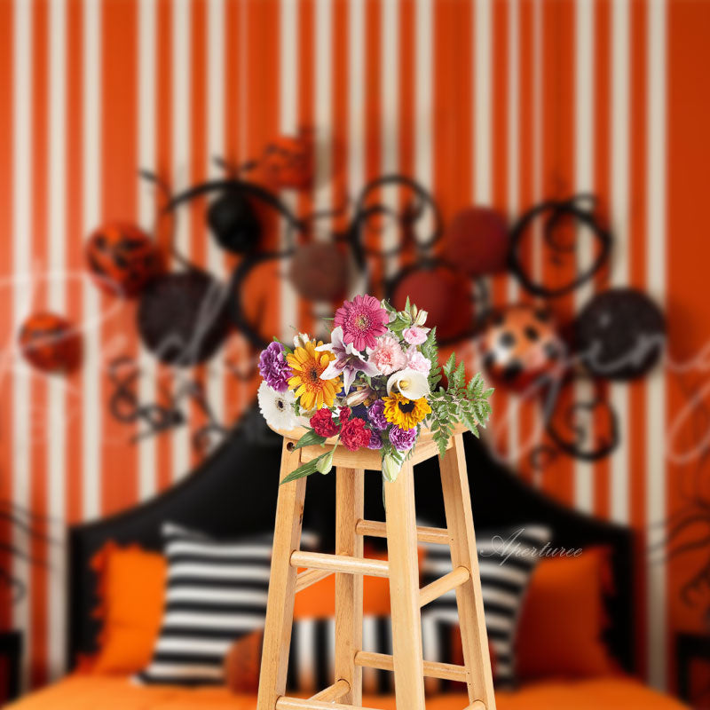 Aperturee - Orange Black Headboard Halloween Photo Backdrop